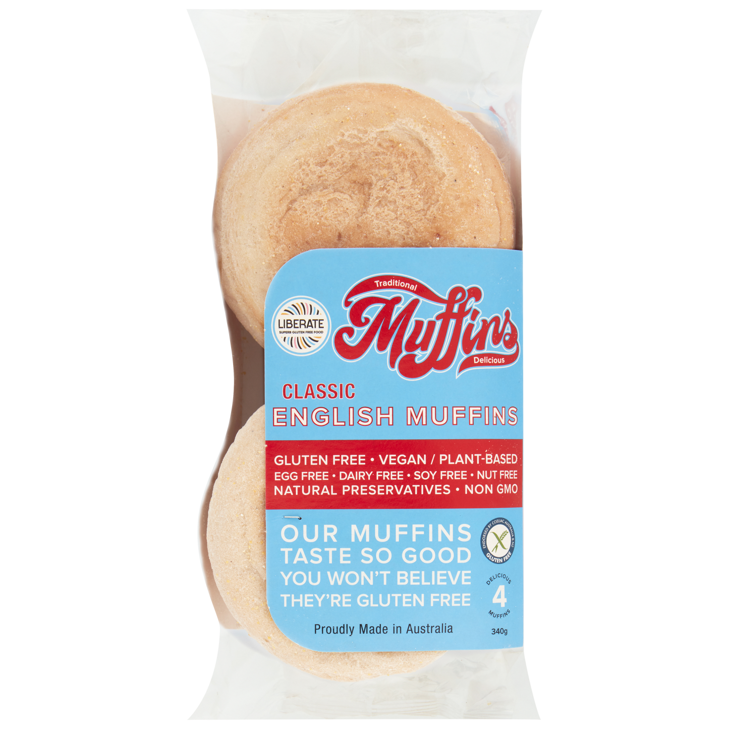 Pack image of gluten free Liberate Classic English Muffins
